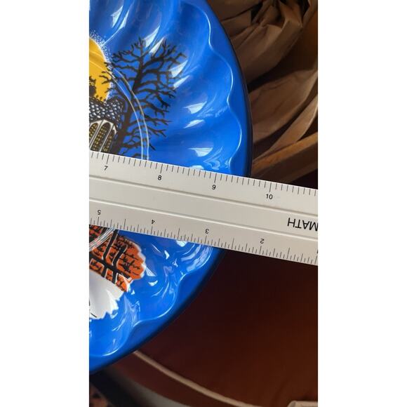 Vintage Berma Halloween Blue Candy Plate Haunted House Ghost Kitsch 2 Pc New USA - Picture 5 of 5